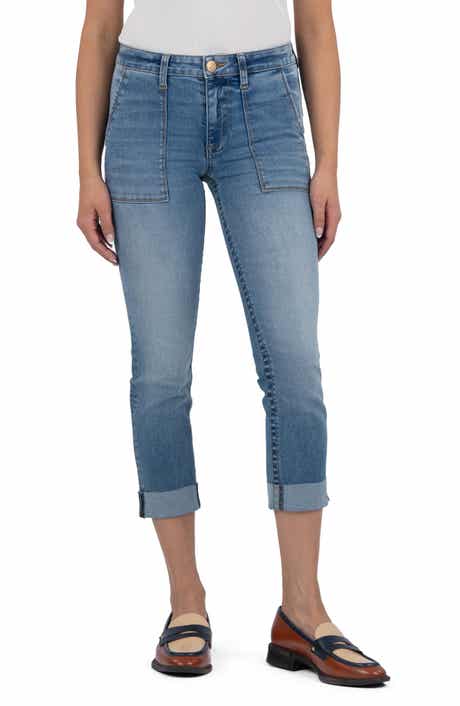 KUT from the Kloth Stevie Raw Hem Crop Straight Leg Utility Jeans