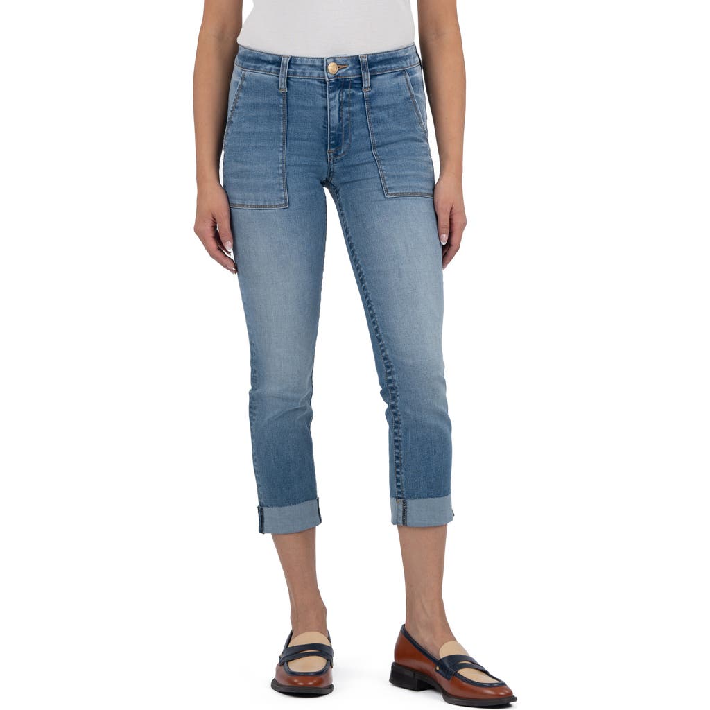 Kut From The Kloth Stevie Raw Hem Crop Straight Leg Utility Jeans In Blue