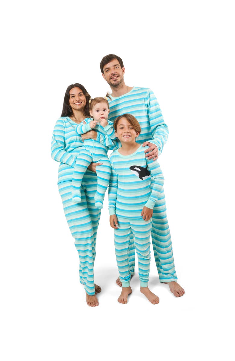 Leveret Footed Striped Cotton Matching Family Pajamas, Alternate, color, Orca Stripes