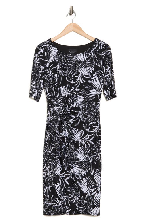 Connected Apparel Elbow Sleeve Faux Wrap Dress In Black