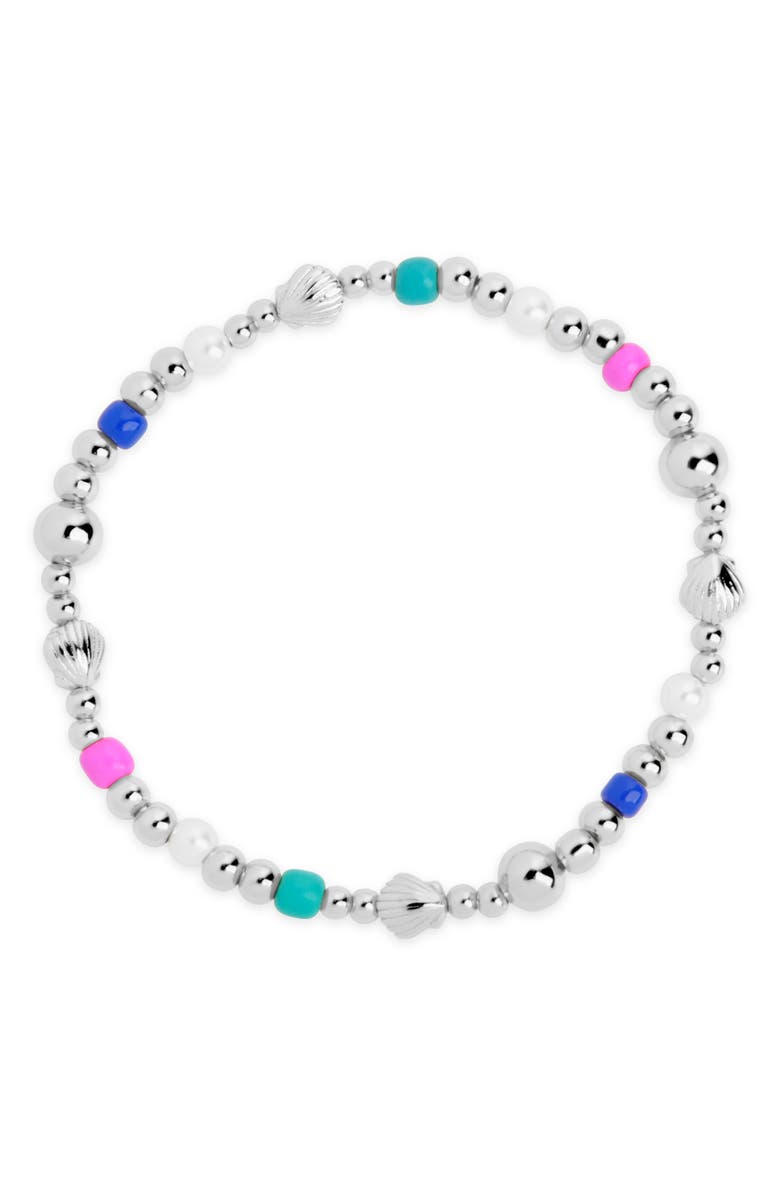 Sterling Forever Truvy Freshwater Pearl & Bead Stretch Bracelet, Alternate, color, Silver