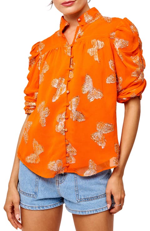 Maggie Metallic Ruched Sleeve Shirt