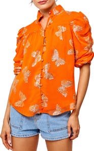 CIEBON Maggie Metallic Ruched Sleeve Shirt