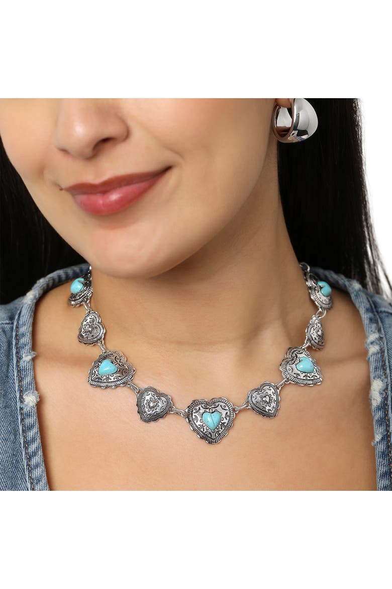 Turquoise Concho Statement Necklace, Antique Silver-Tone, Alternate, color, Turquoise,Silver