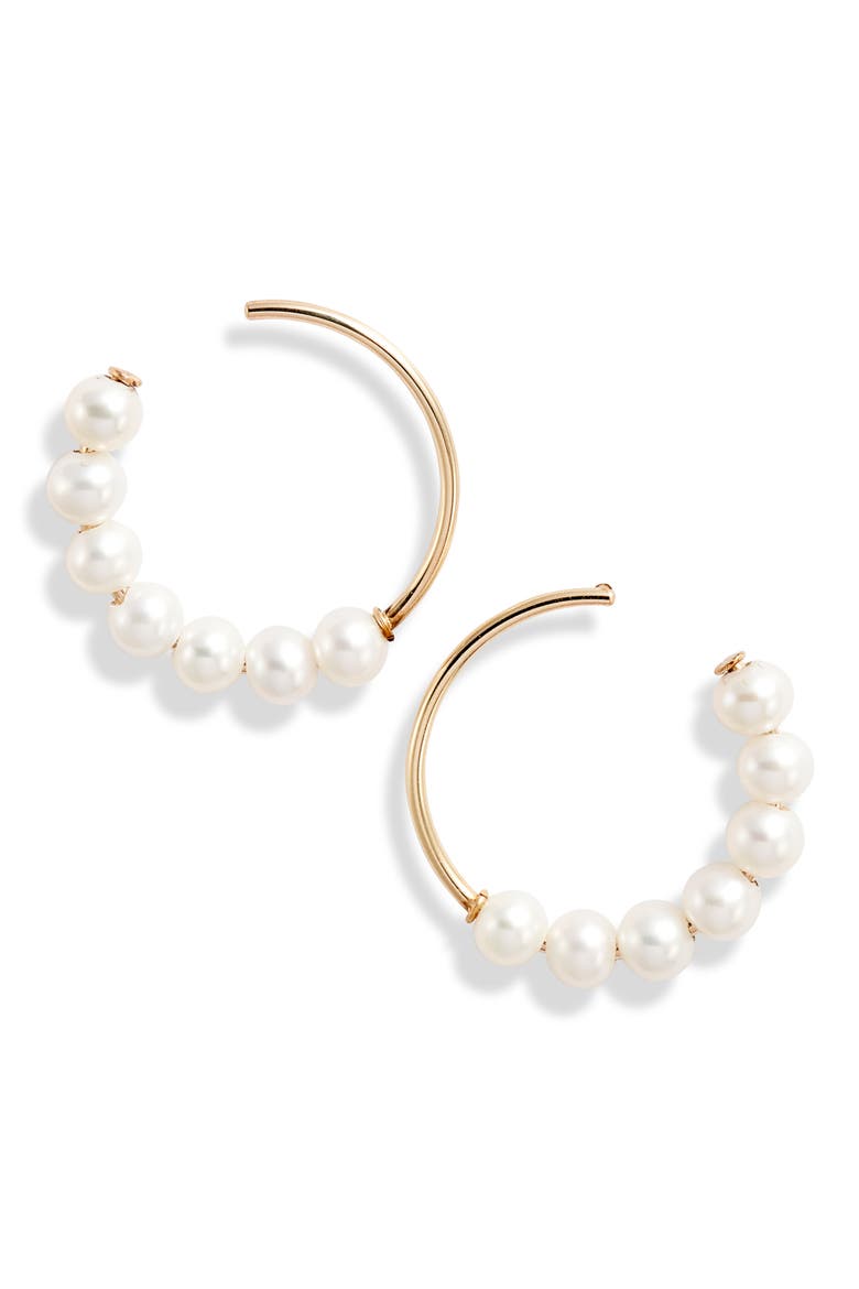 Pearl Frontal Hoop Earrings, Main, color, GOLD/ PEARL
