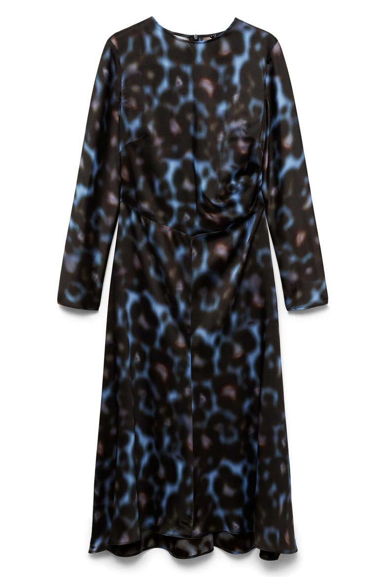 Draped Long Sleeve Satin Midi Dress, Alternate, color, BLUE