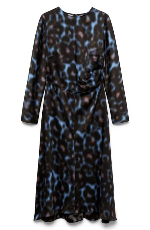 Mango Women's Printed Draped Satin Dress In Blue