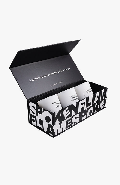 Spoken Flames Straight Facts Candle Set In Black And White
