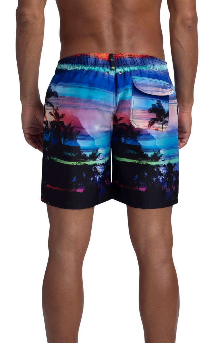 Bugatchi Delano Rainbow Sunset Swim Trunks, Alternate, color, 