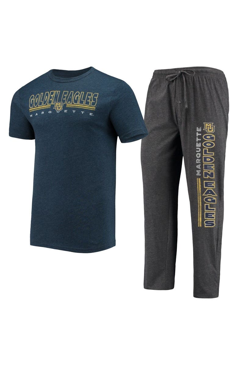 CONCEPTS SPORT Men's Concepts Sport Heathered Charcoal/Navy Marquette Golden Eagles Meter T-Shirt & Pants Sleep Set, Alternate, color, Heather Charcoal