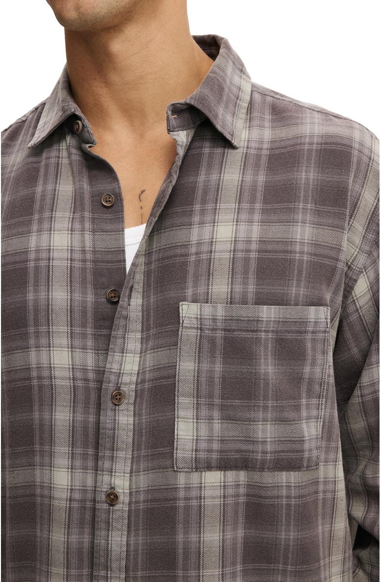Cotton On Men's Tribeca Long Sleeve Shirt, Alternate, color, Charcoal Washed Check