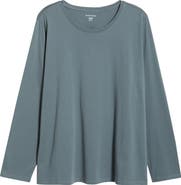 Eileen Fisher Long Sleeve Cotton Crewneck Top