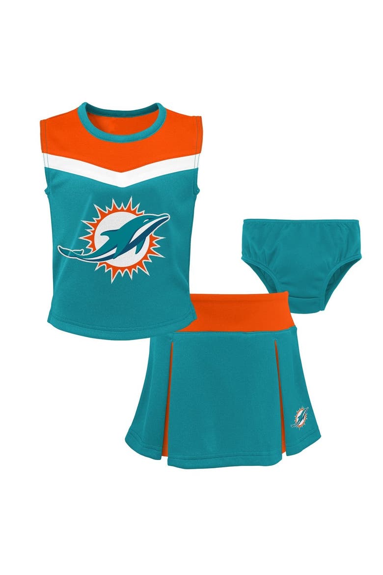 Girls Preschool Aqua Miami Dolphins Spirit Cheerleader Two-Piece Set with Bloomers, Main, color, Aqua