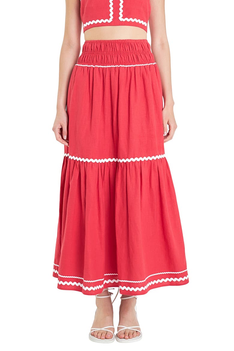 Rickrack Linen Blend Maxi Skirt, Main, color, RED