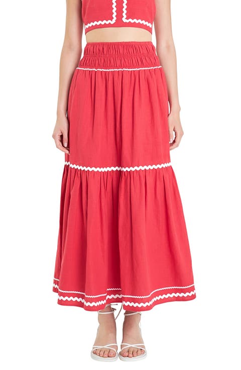 Rickrack Linen Blend Maxi Skirt