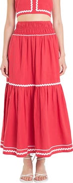 English Factory Rickrack Linen Blend Maxi Skirt