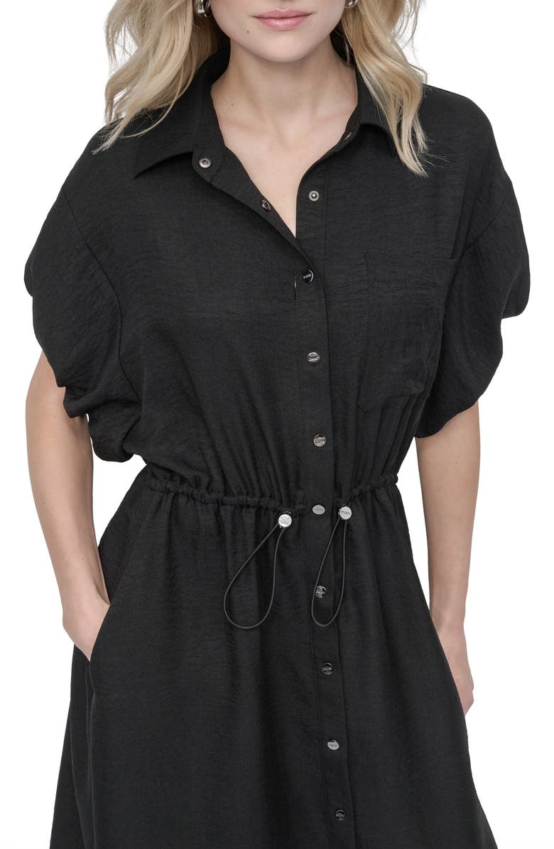 DKNY Puff Sleeve Midi Shirtdress, Alternate, color, Black