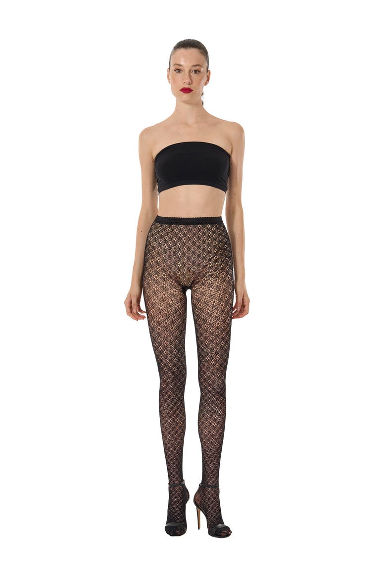 Blossom Net Tights, Alternate, color, BLACK