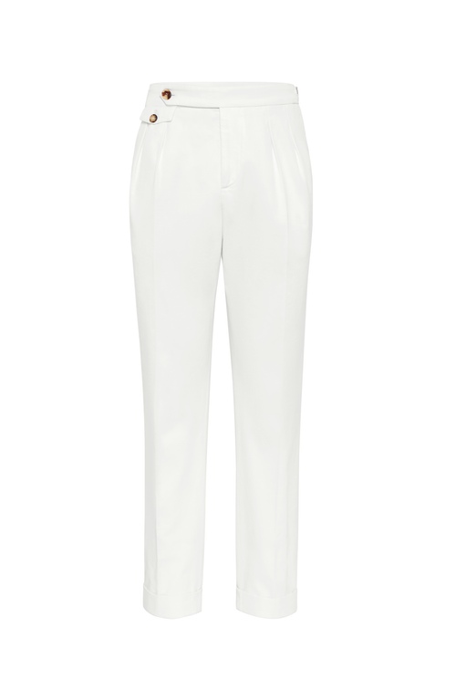 Brunello Cucinelli Cotton Gabardine Tailored Trousers In Snow