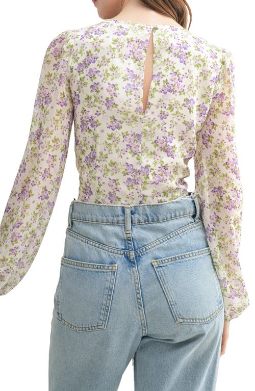 Lush Floral Long Sleeve Corset Top In Gray