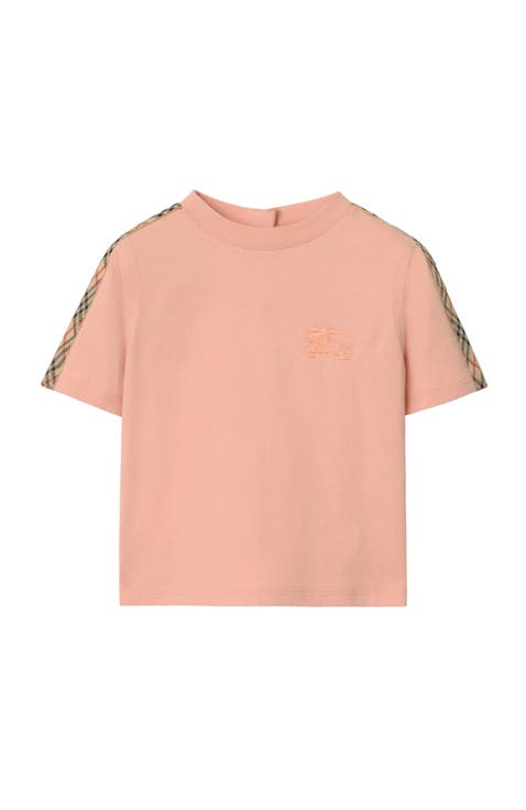 Girls' Check Trim Cotton T-shirt