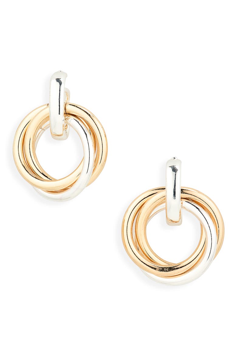 Triple Hoop Frontal Drop Earrings, Main, color, SILVER- GOLD