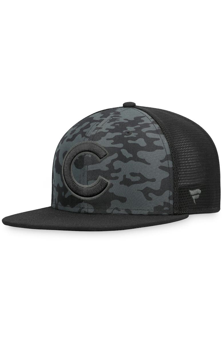FANATICS Men's Fanatics Branded Black Chicago Cubs Camo Mesh Snapback Hat, Main, color,
