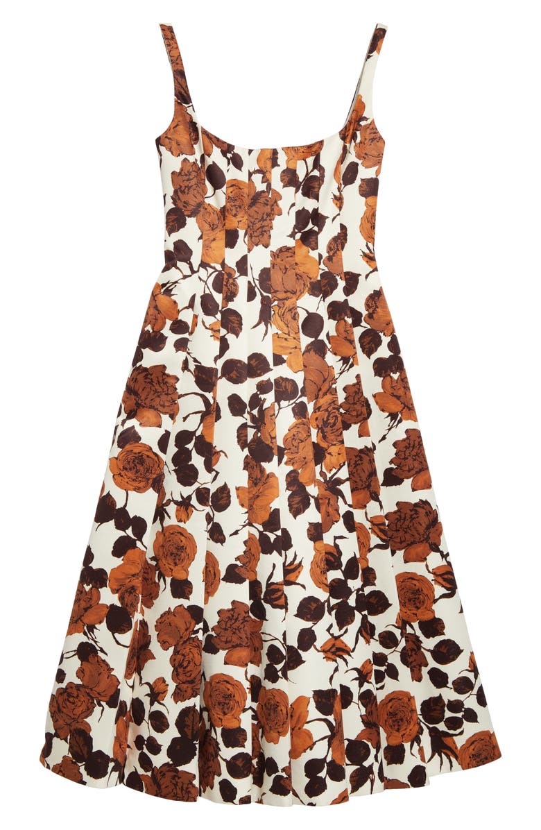 Emilia Wickstead Adele Rose Print Pleated Taffeta Faille Fit & Flare Midi Dress, Alternate, color, 