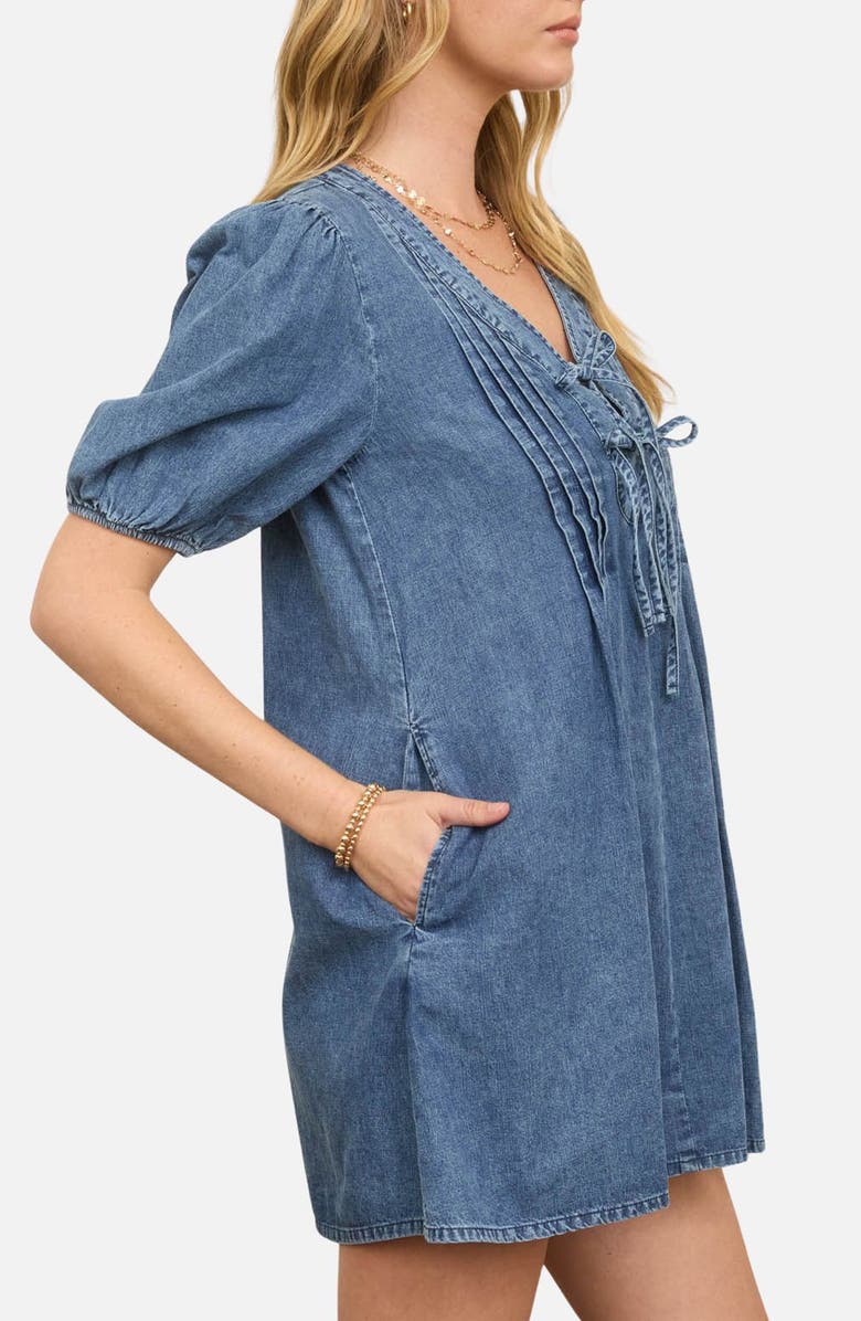 Blu Pepper Front Tie Puff Sleeve Minidress, Alternate, color, Denim