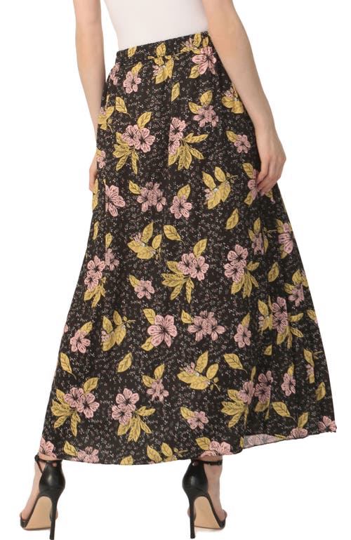 Kimi & Kai Print Box Pleat Maxi Skirt In Pink Yellow