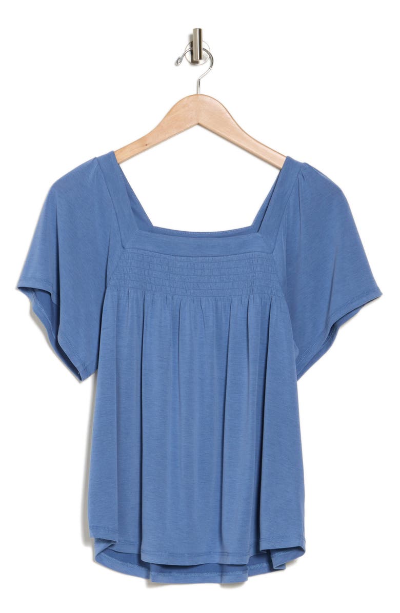 Lucky Brand Square Neck Flutter Sleeve Top, Alternate, color, Delft