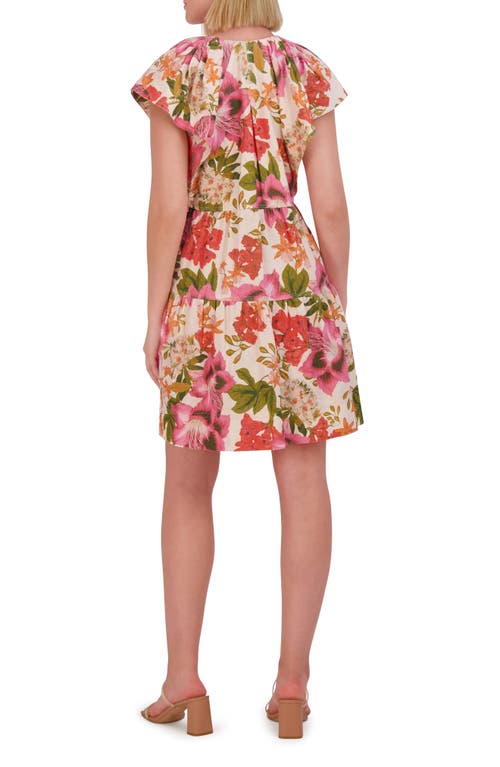 Vince Camuto Floral Cap Sleeve Linen Blend Dress In Pink Floral