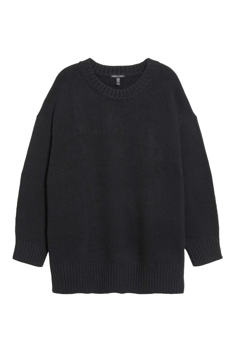 Cotton and Cashmere Crewneck Sweater, Alternate, color, BLACK
