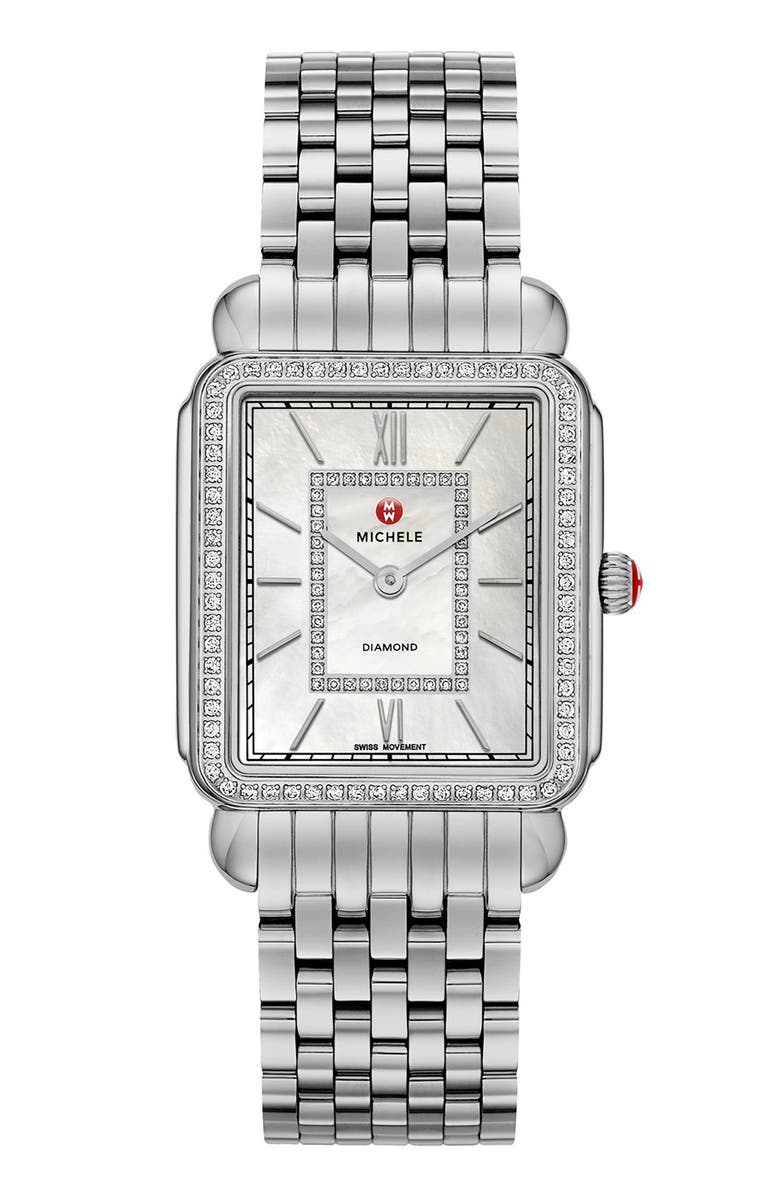 MICHELE 'Deco II' Diamond Dial Watch Case, 30mm x 32mm, Alternate, color, 