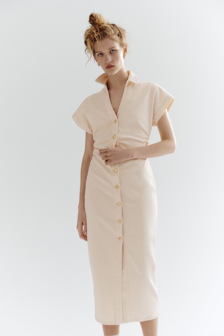 Short-sleeved Denim Dress, Alternate, color, Cream