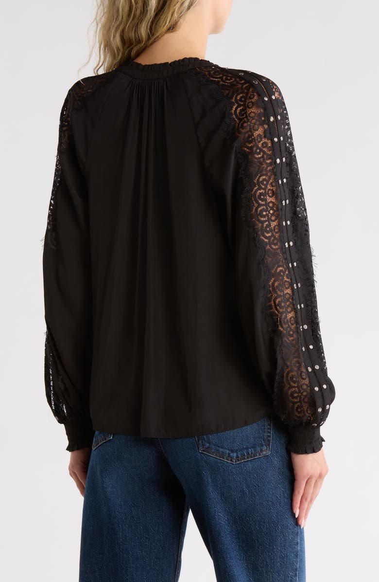 Ramy Brook Agatha Lace Trim Top, Alternate, color, Black