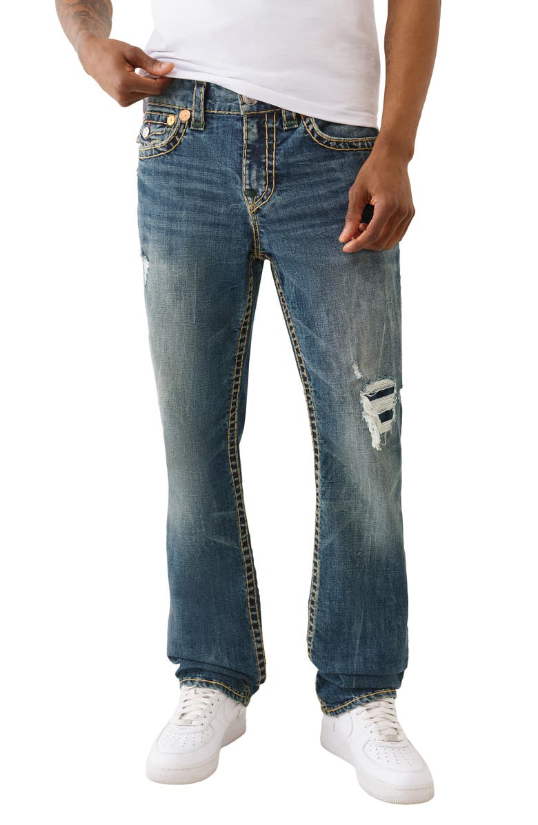 True Religion Ricky Super T Flap Straight Leg Jeans, Main, color, Dark Dusty Trail Wash W/ Rips
