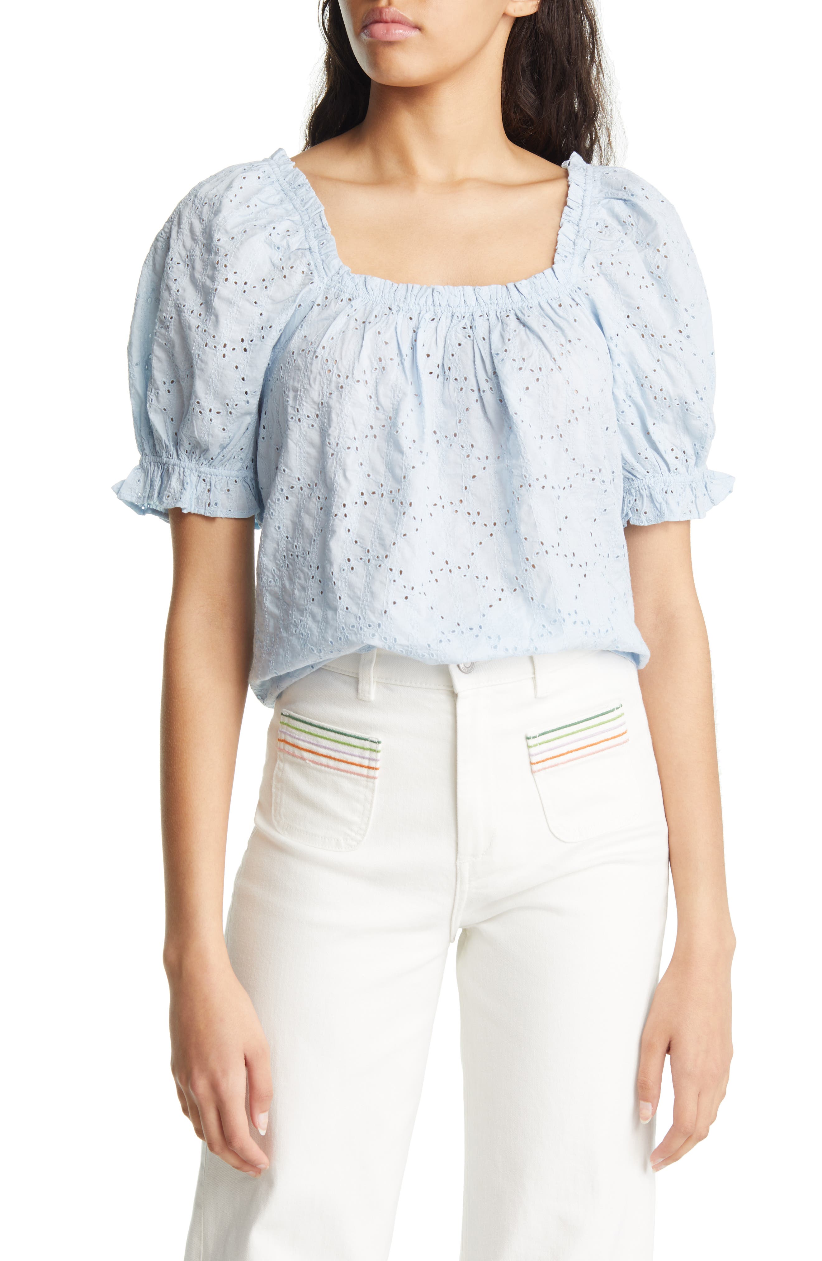 Puff Sleeve Cotton Eyelet Top
