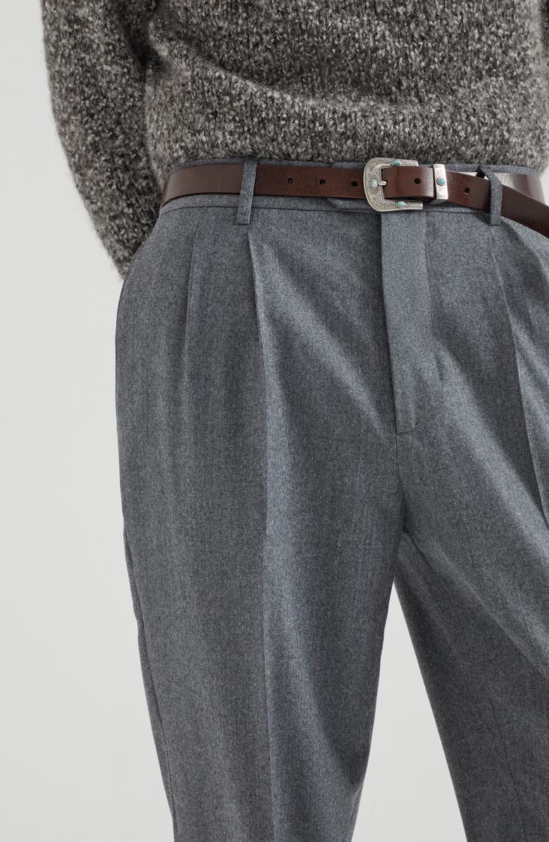 Brunello Cucinelli Leisure fit trousers with double pleats, Alternate, color, Medium Grey