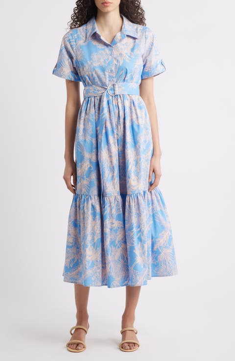 Floral Short Sleeve Cotton Midi Shirtdress