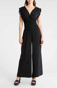 MAX STUDIO V-Neck Smocked Waist Jumpsuit