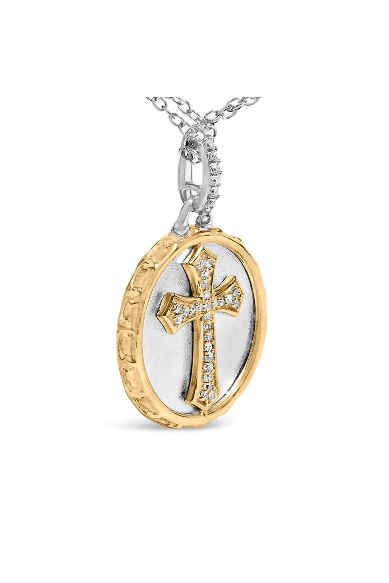 14K Yellow Gold Plated Sterling Silver 1/10 Cttw Diamond Cross Medallion Pendant Necklace, Alternate, color, Yellow Gold over Silver
