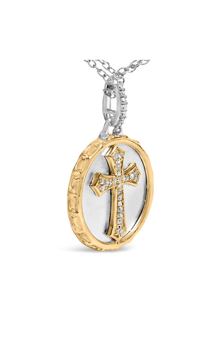 Haus of Brilliance 14K Yellow Gold Plated Sterling Silver 1/10 Cttw Diamond Cross Medallion Pendant Necklace, Alternate, color, Yellow Gold Over Silver