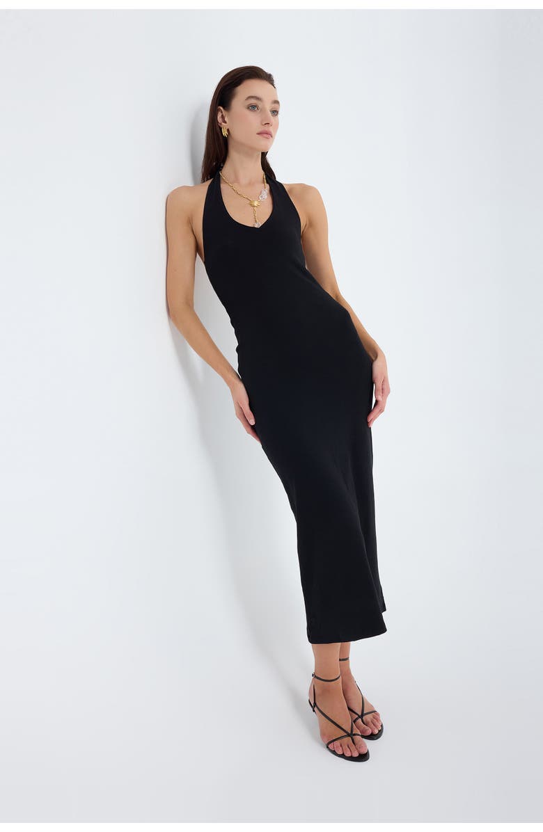 Monlicia Orion Halter Cotton Midi Dress, Alternate, color, Black