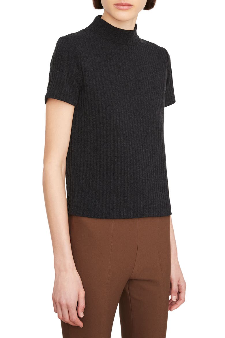 Mock Neck Rib Sweater, Alternate, color, HEATHER BLACK