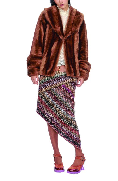 Anna Sui Faux Mink Swing Coat In Brown