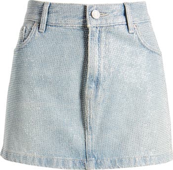 PURPLE BRAND Hotfix Metallic Studded Denim Miniskirt | Nordstrom