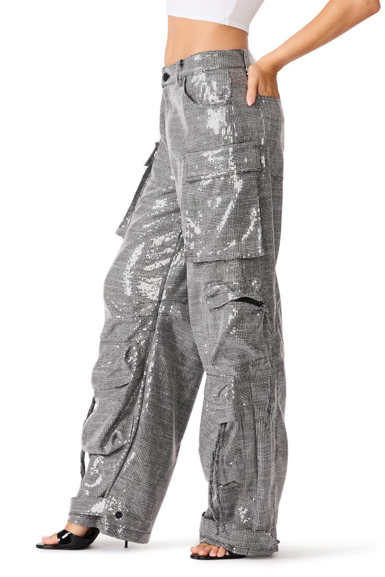 Duo Plaid Sequin Cargo Pants, Alternate, color, BLCK PLAID