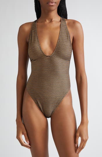 Ulla Johnson Kaia Plunge Neck One-Piece Swimsuit in Helios at Nordstrom Rack, Size Medium