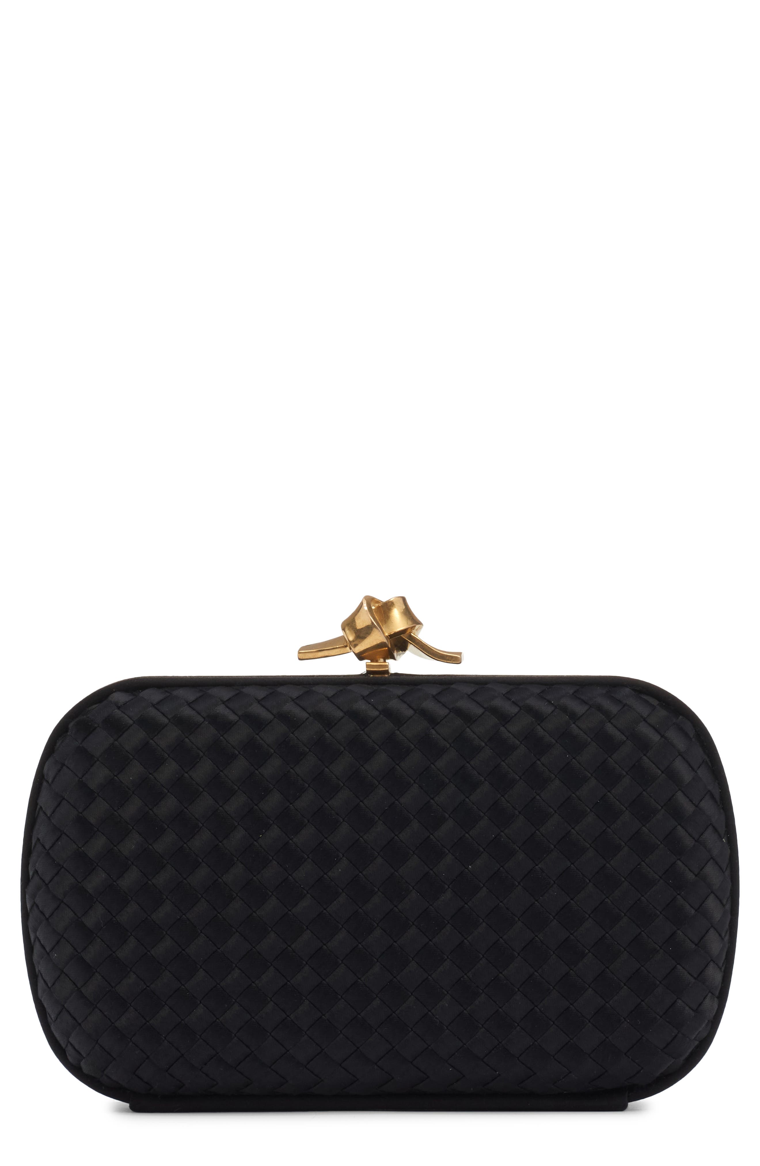 Bottega Veneta Knot Intreccio Satin Minaudière, Main, color, 1007 Black-Brass Vibrato